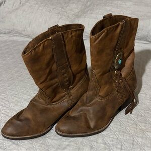 Sugar Brown Ankle Booties with Western Flair